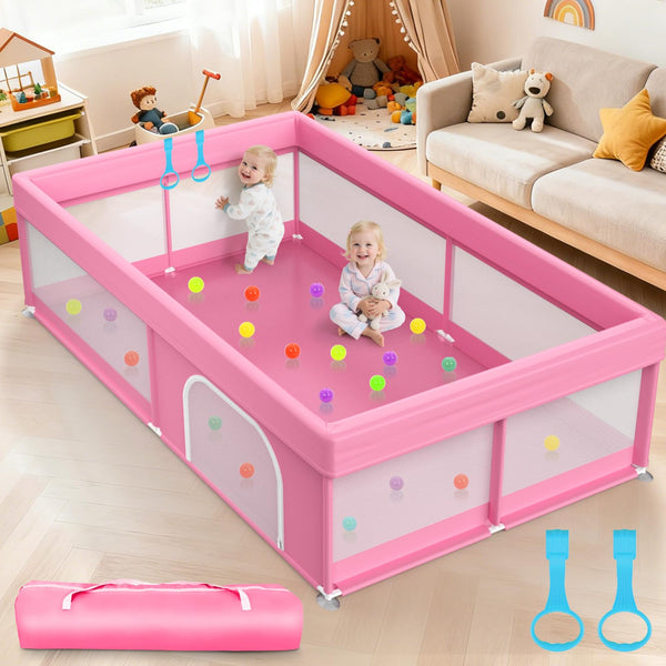 Deeteck baby playpen front view in pink, spacious area for babies