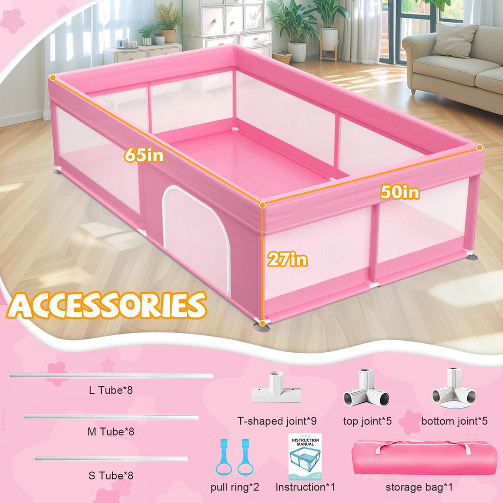 Deeteck 65x50 pink playpen side view shows easy assembly