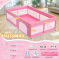 Deeteck 65x50 pink playpen side view shows easy assembly