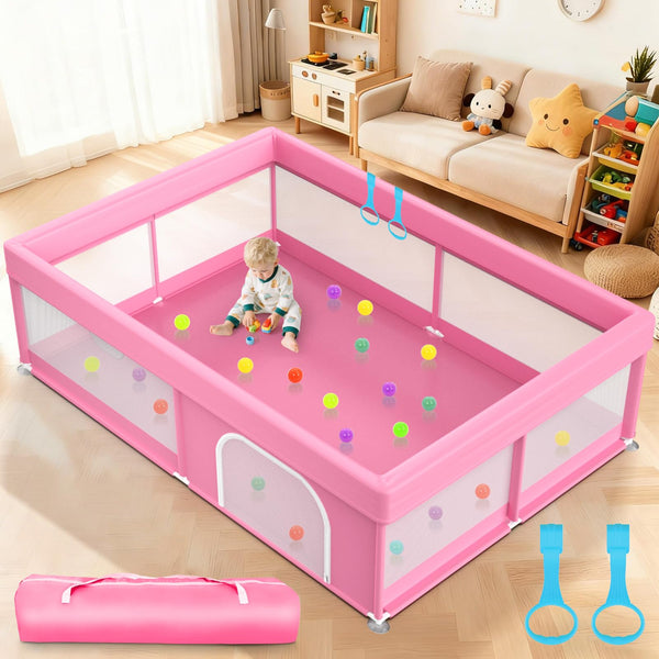 Deeteck baby playpen pink setup showing ample space for exploration