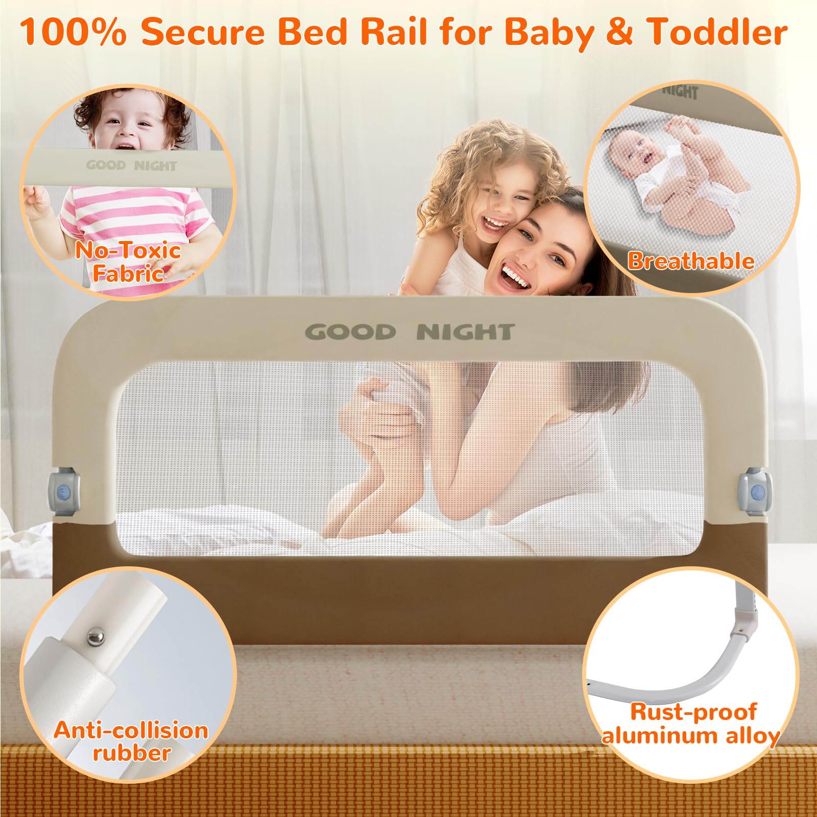Guard rail compatible with twin to king beds for versatile use