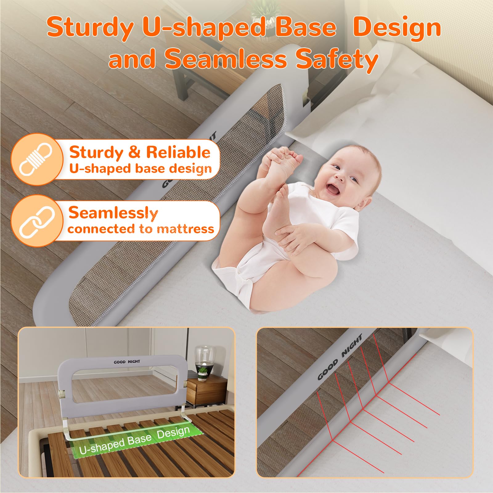 Deeteck bed guard rail tool-free installation for quick setup