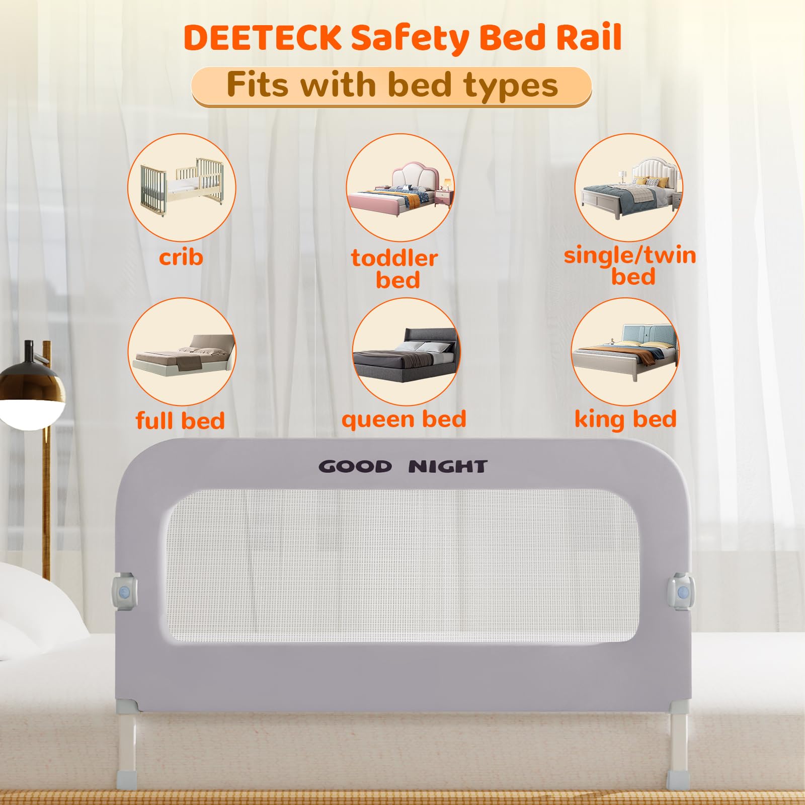 Deeteck bed guard rail U-shaped base for stability
