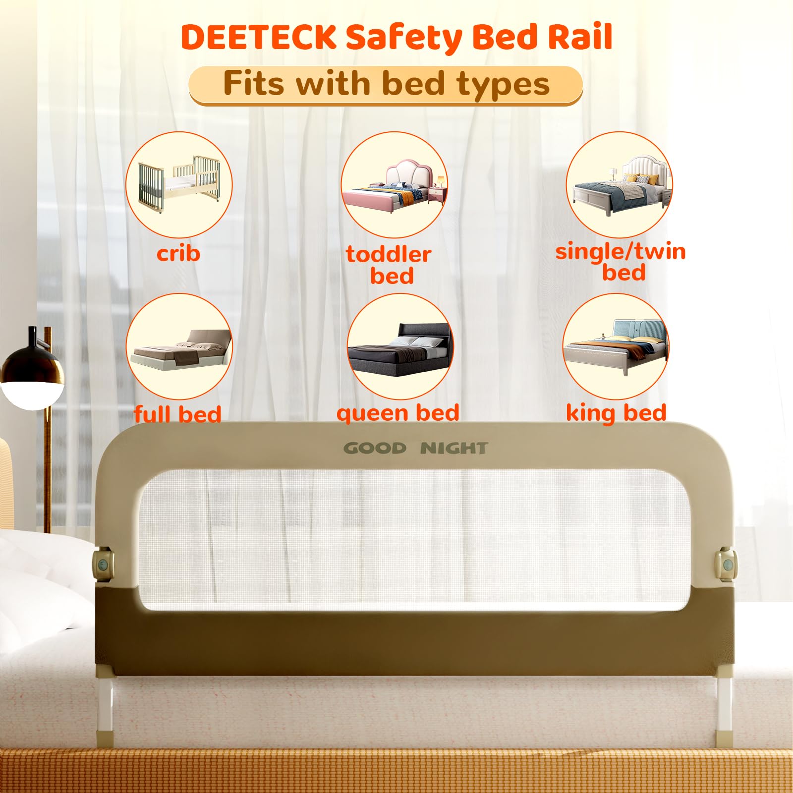 Deeteck universal bed fit works with crib to king sizes.