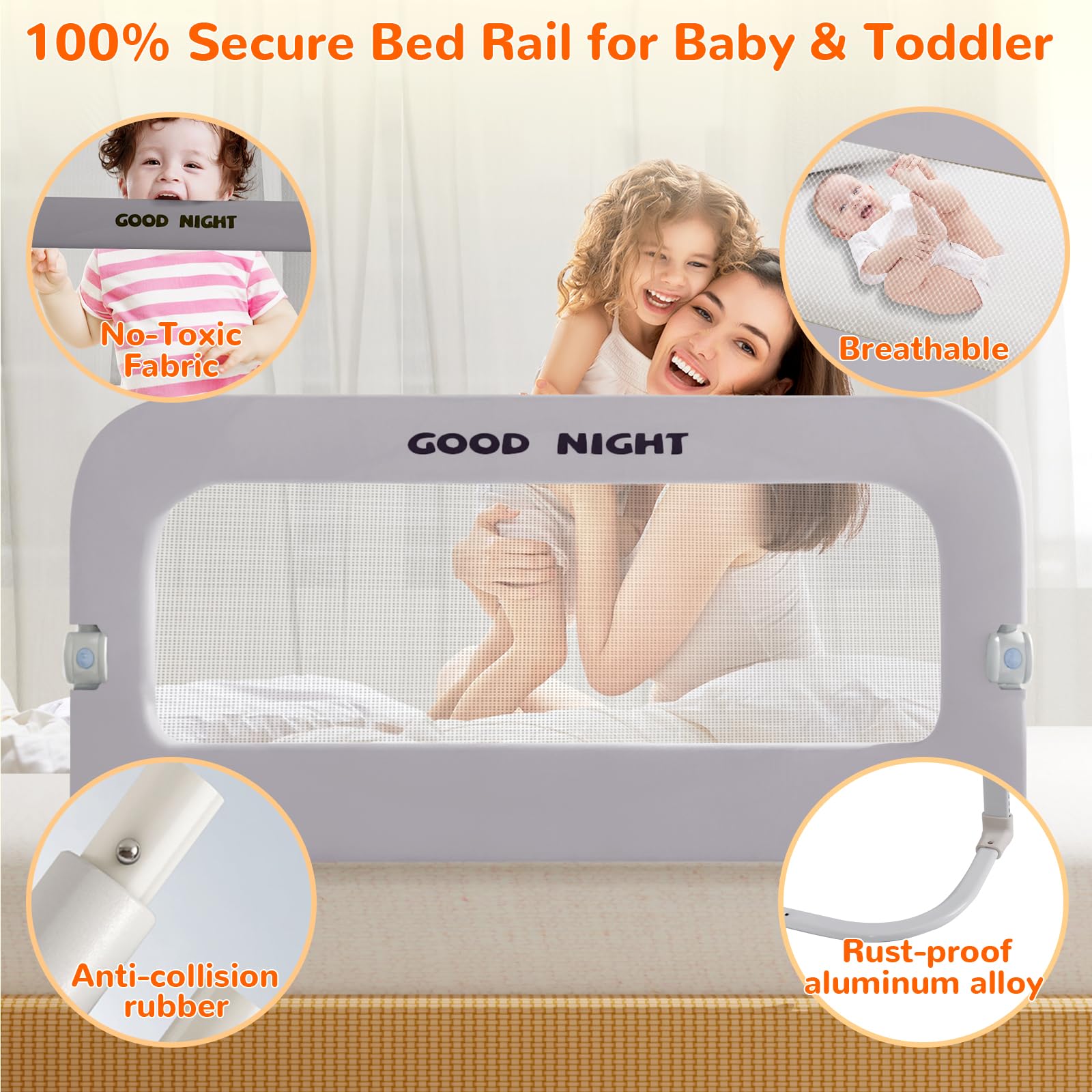Deeteck bed guard rail universal fit for crib to king beds
