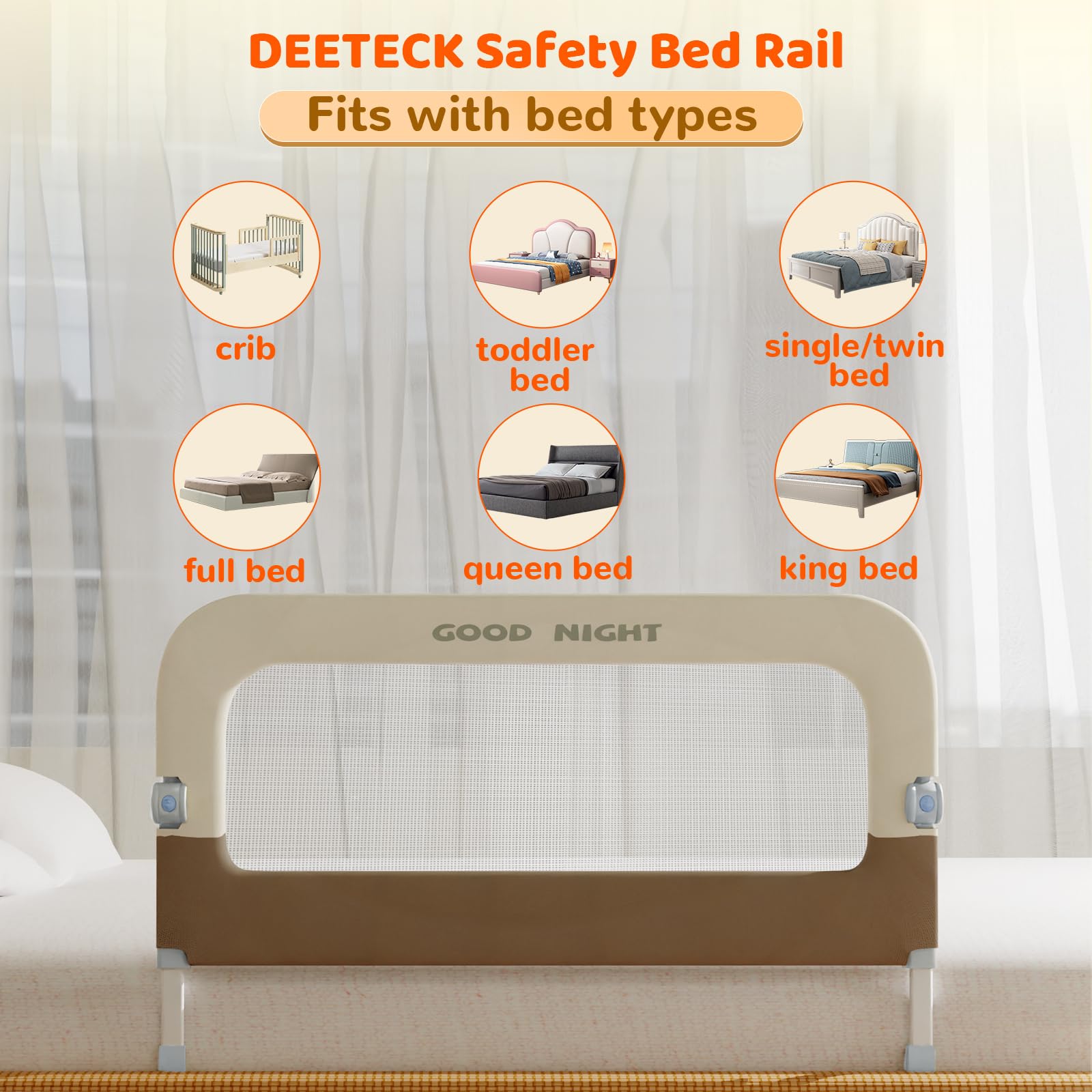 Deeteck bed guard rail universal-fit compatible with twin, full, queen, and king beds