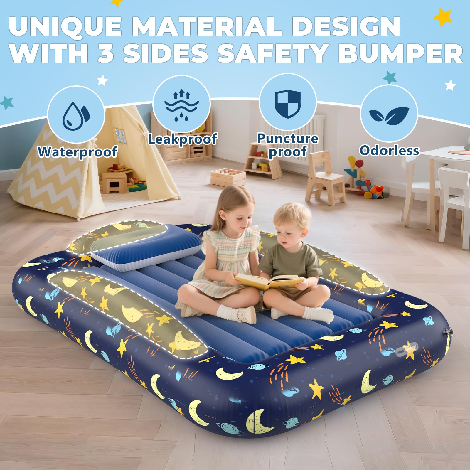 Deeteck dark blue moon design adds a playful, calming look to nursery and hotel rooms.