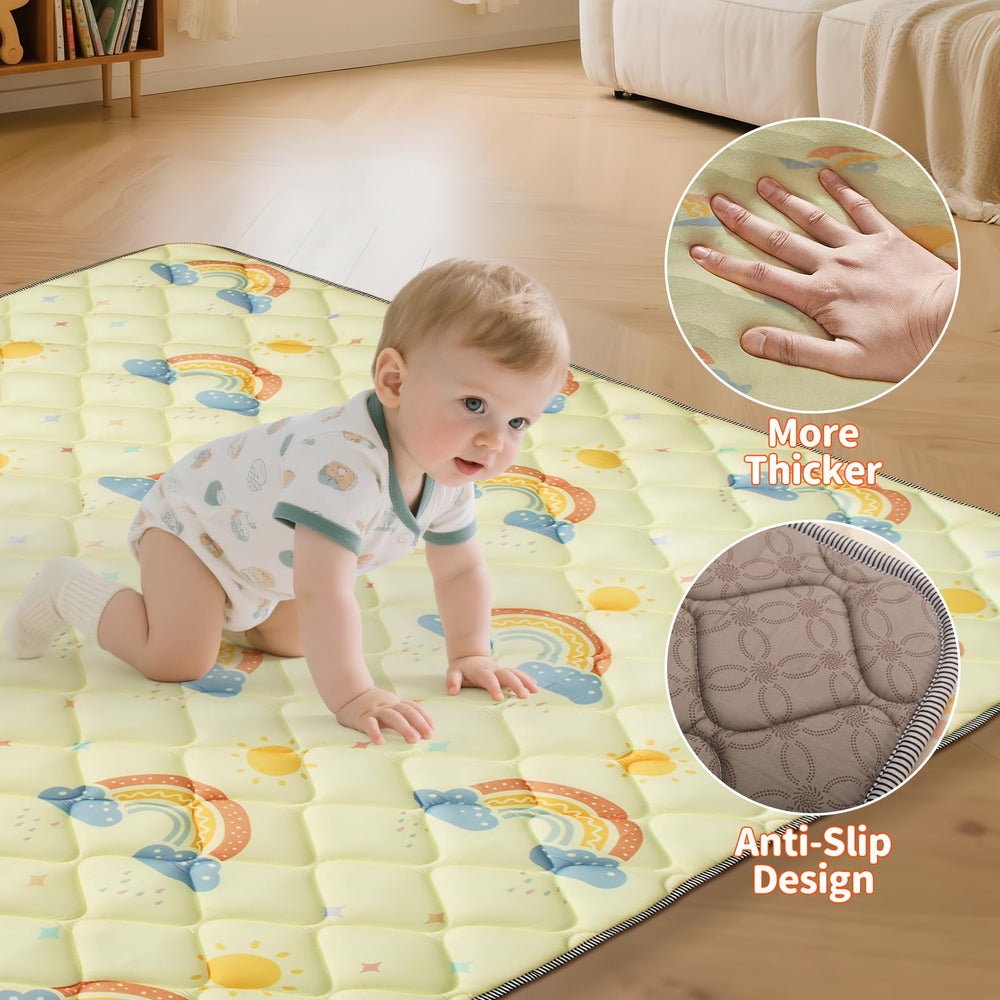 Deeteck foam padding delivers soft cushioning for safe rolling and crawling.