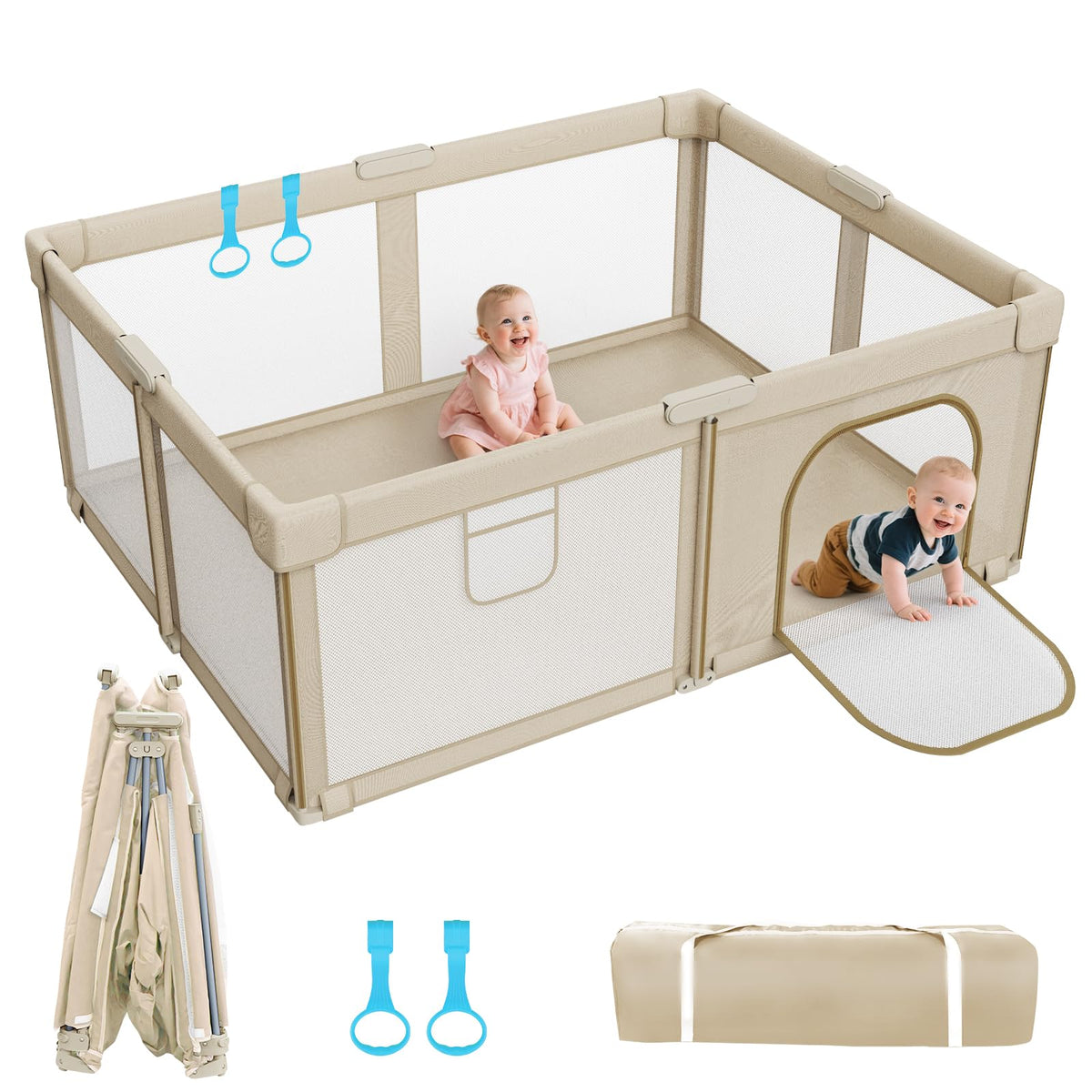 Deeteck foldable playpen demonstrates quick setup for busy parents.