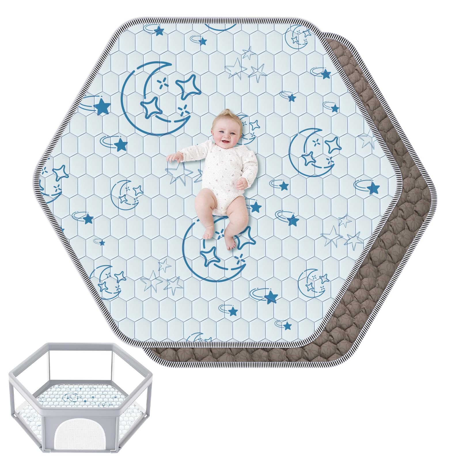 Deeteck hexagon baby play mat folded for compact storage and portability