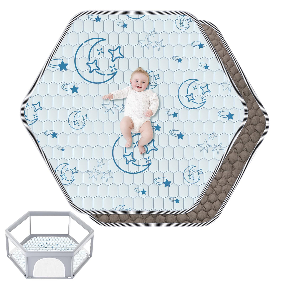 Deeteck hexagon baby play mat folded for compact storage and portability