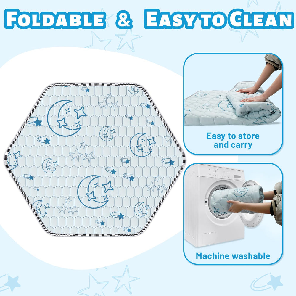 Deeteck hexagon mat gray bottom is dirt resistant and washable.