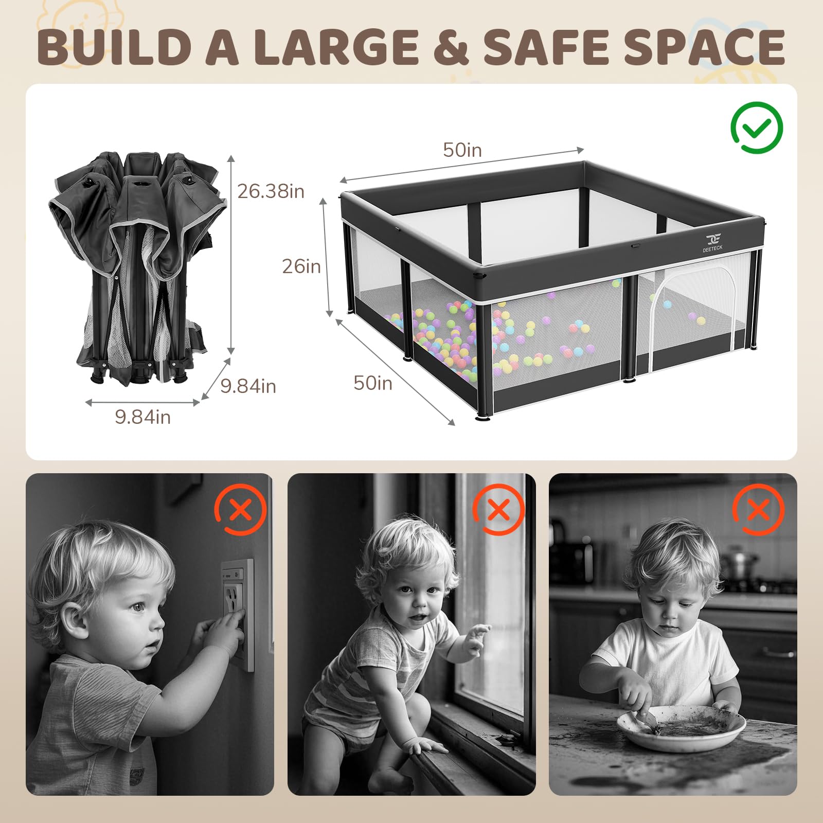 Deeteck suitable for indoor and outdoor use, versatile play space.