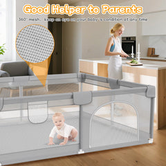 Deeteck playpen with 2 handles—helps babies practice standing.