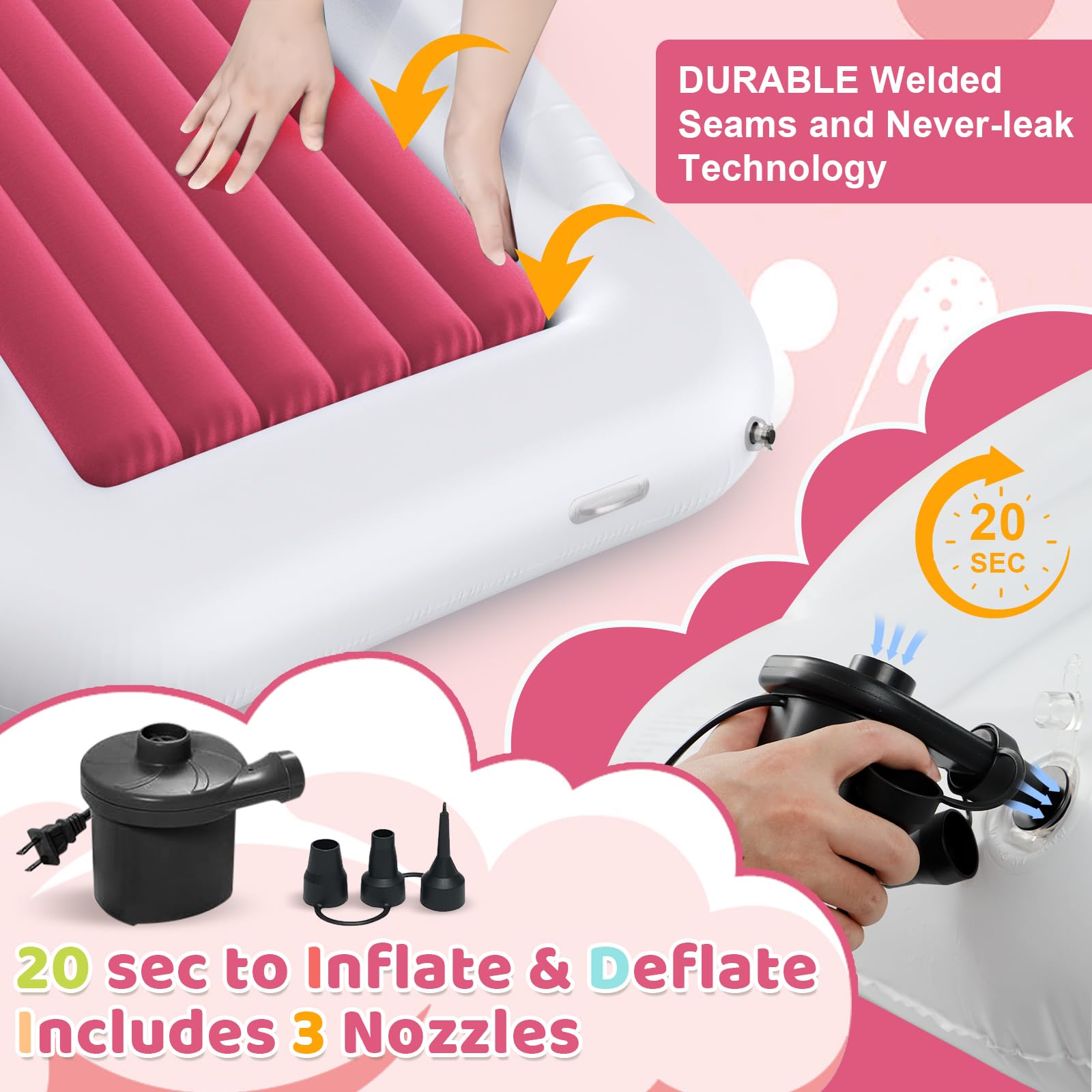 Deeteck bed features a high-speed pump for quick setup on the go.
