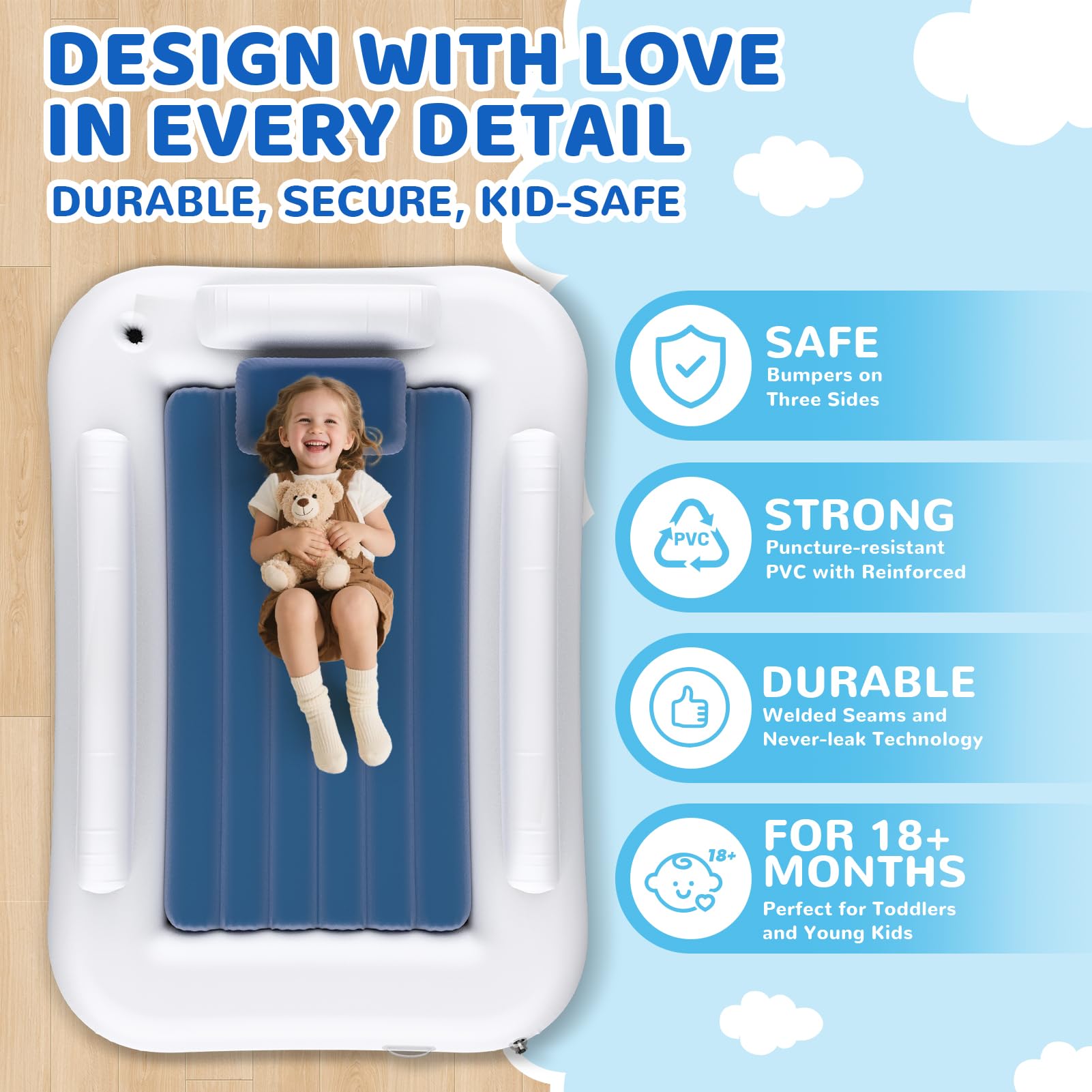 Deeteck travel bed with safety sides keeps kids secure during naps.