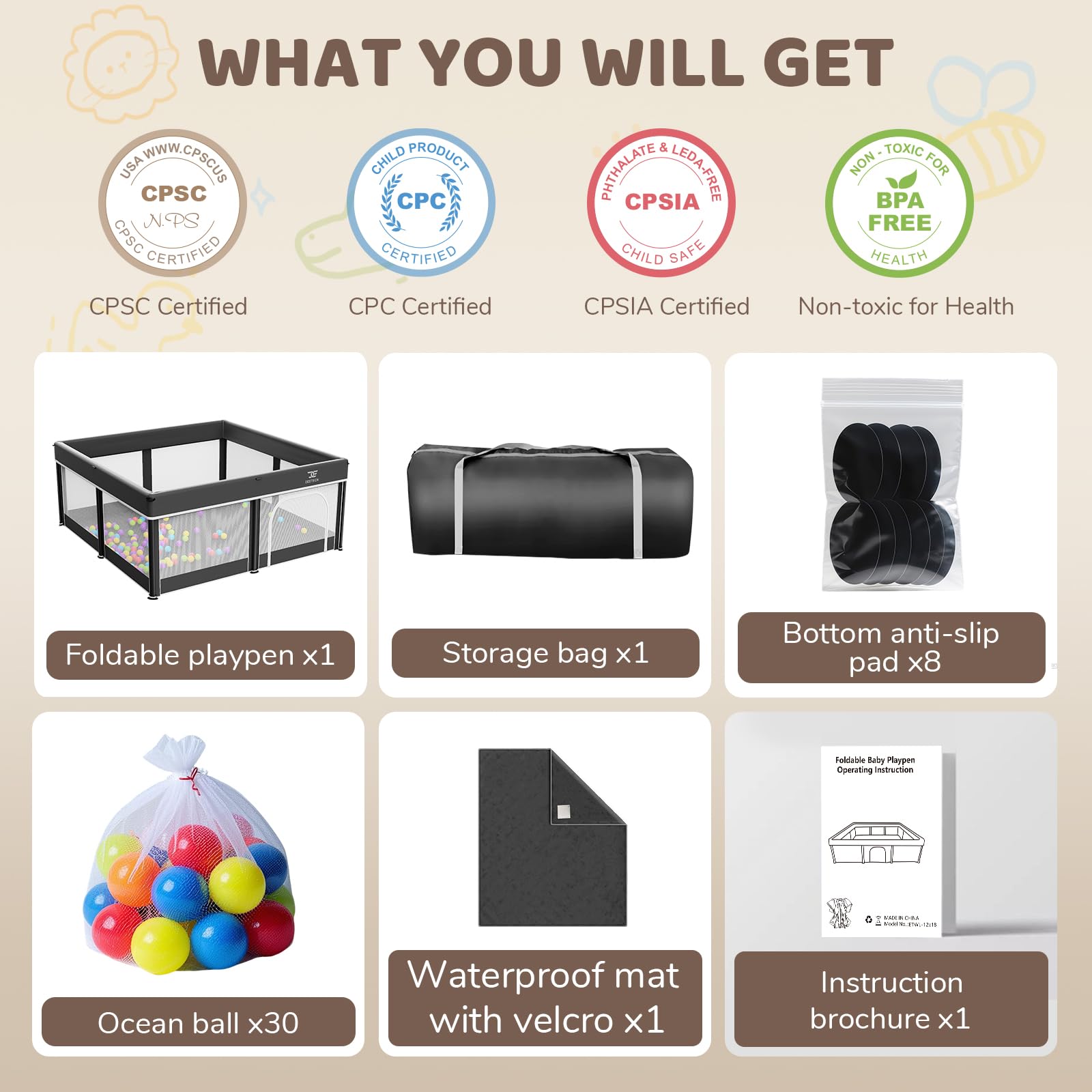 Deeteck washable mat and fabric simplify cleaning after busy play sessions.