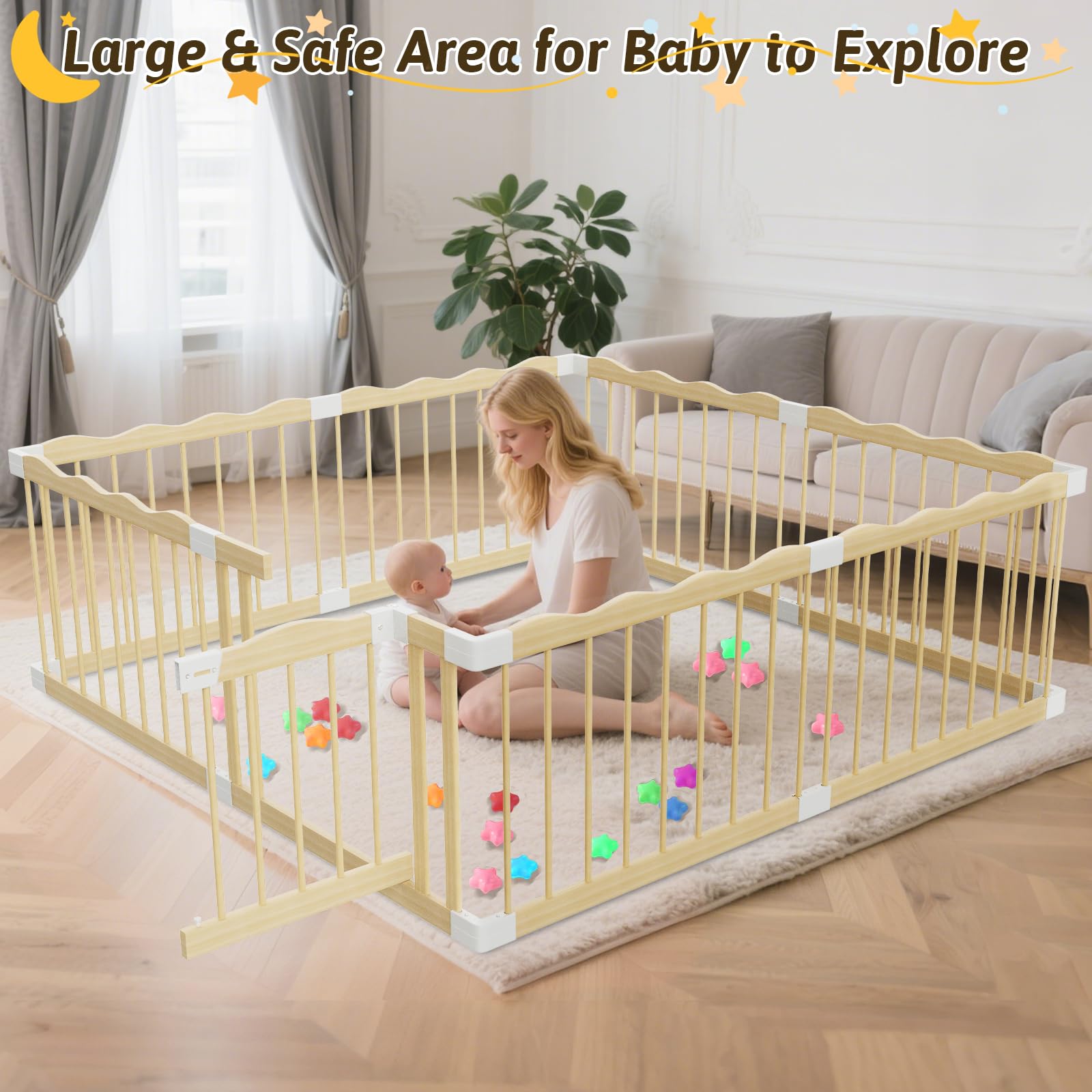Deeteck wooden playpen quick, tool-free assembly and setup