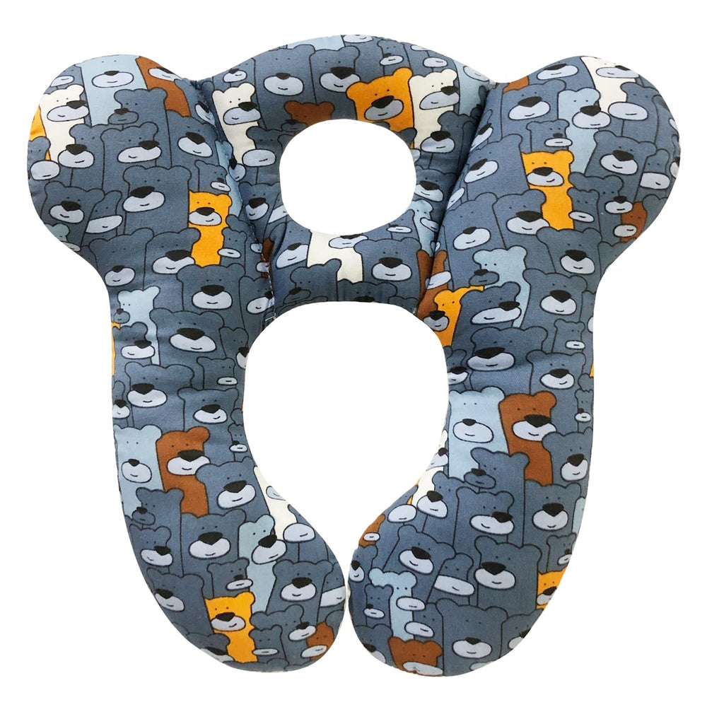DEEZOMO Baby Travel Pillow in blue bear design with soft organic cotton outer