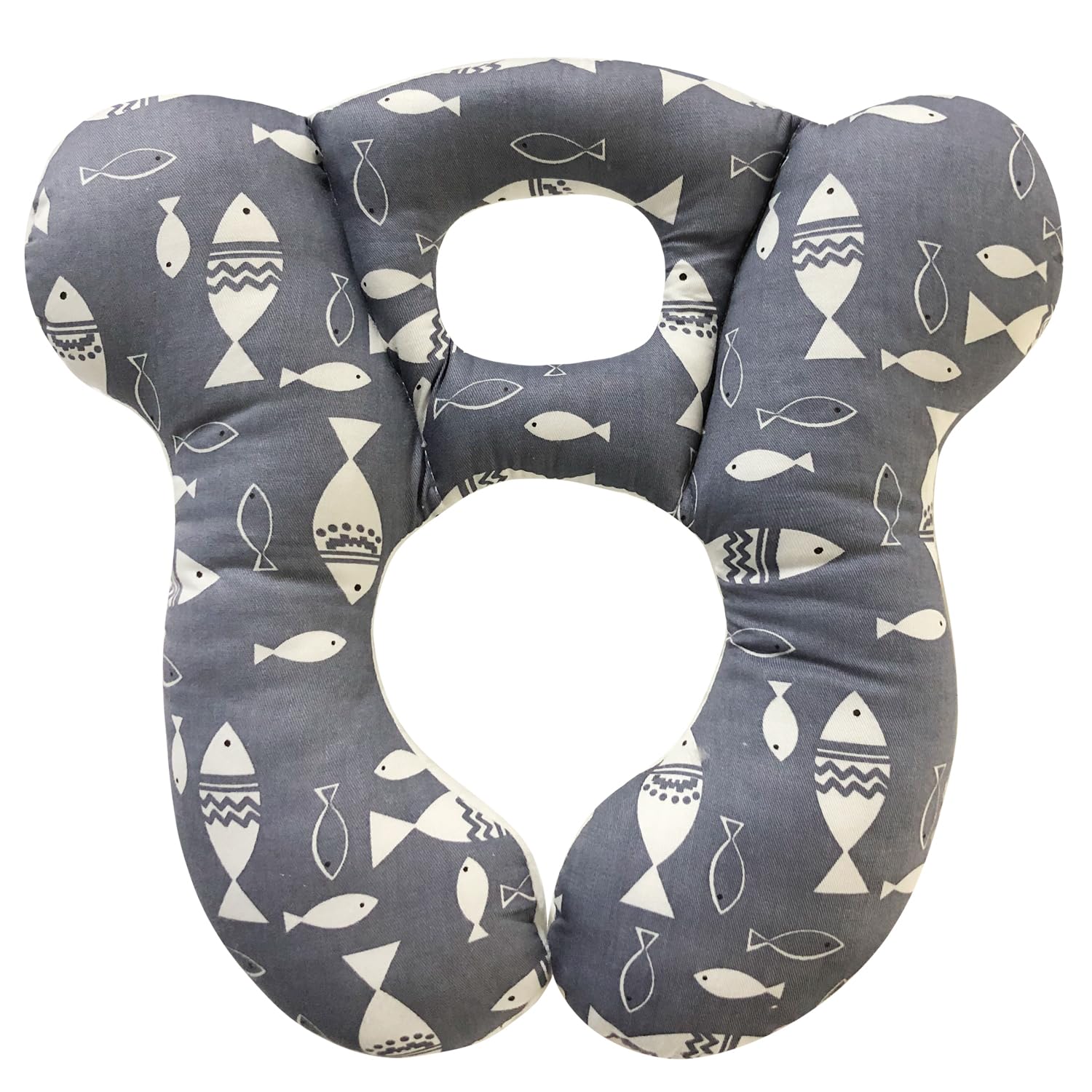 DEEZOMO baby travel pillow gray fish front view shows soft fabric for comfort