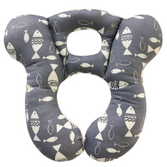 DEEZOMO baby travel pillow gray fish front view shows soft fabric for comfort
