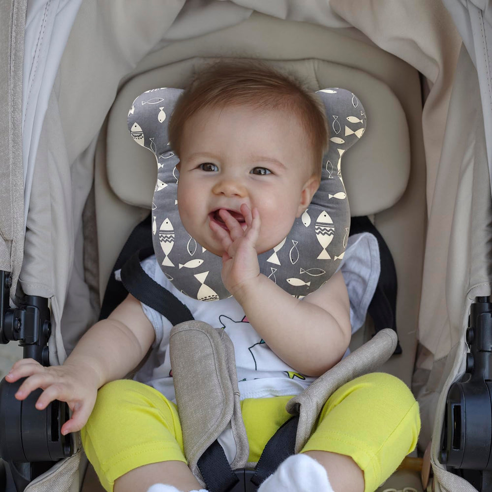 DEEZOMO gray fish pillow in stroller for naps on the go