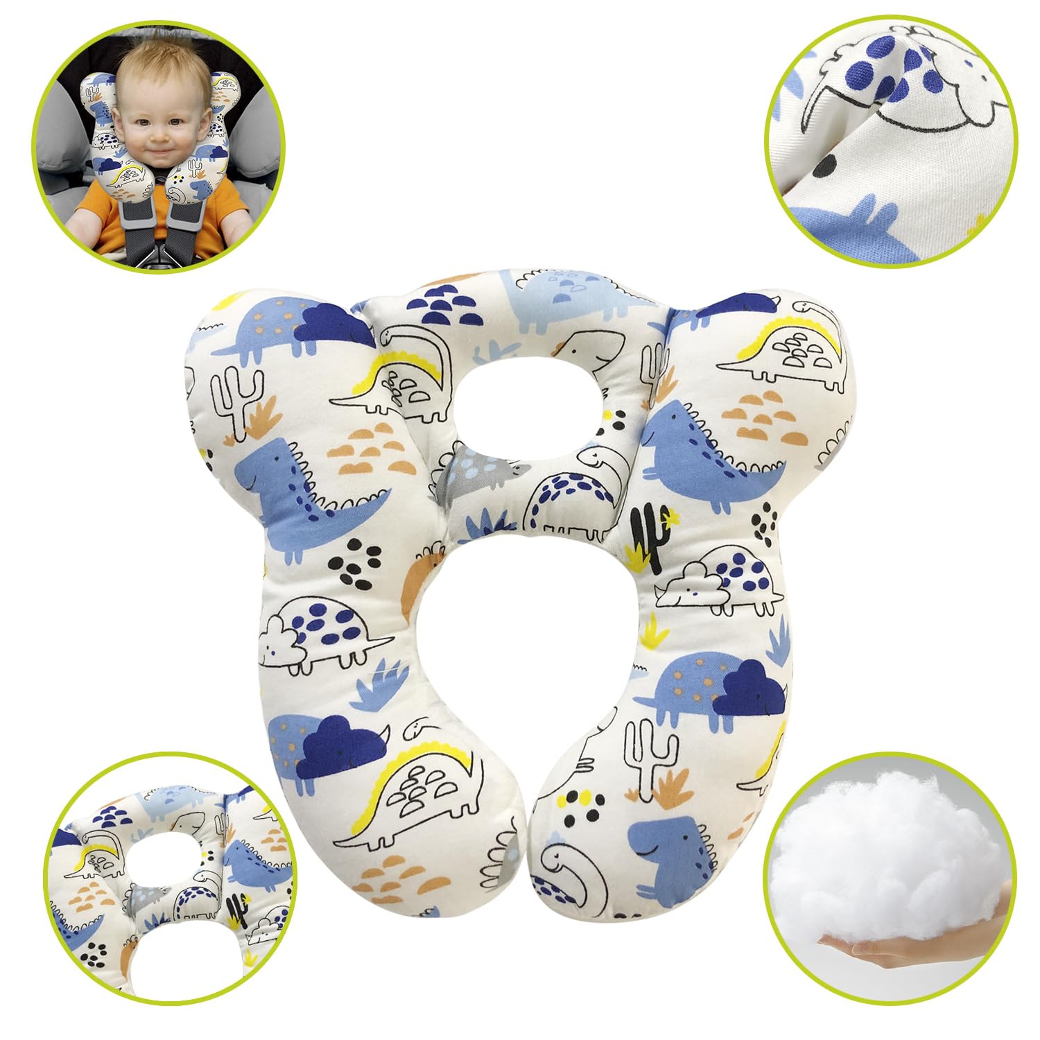 DEEZOMO Baby Travel Pillow with organic cotton cover for skin-friendly comfort.