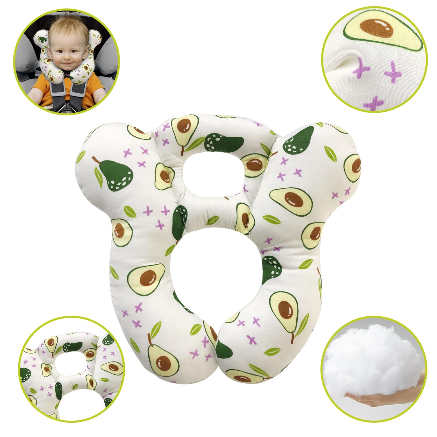 DEEZOMO travel pillow PP cotton liner cushions delicate baby head during rides.