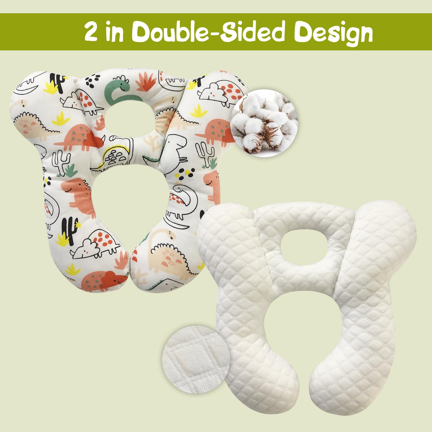 DEEZOMO baby travel pillow red dinosaur in car seat, cushions head.