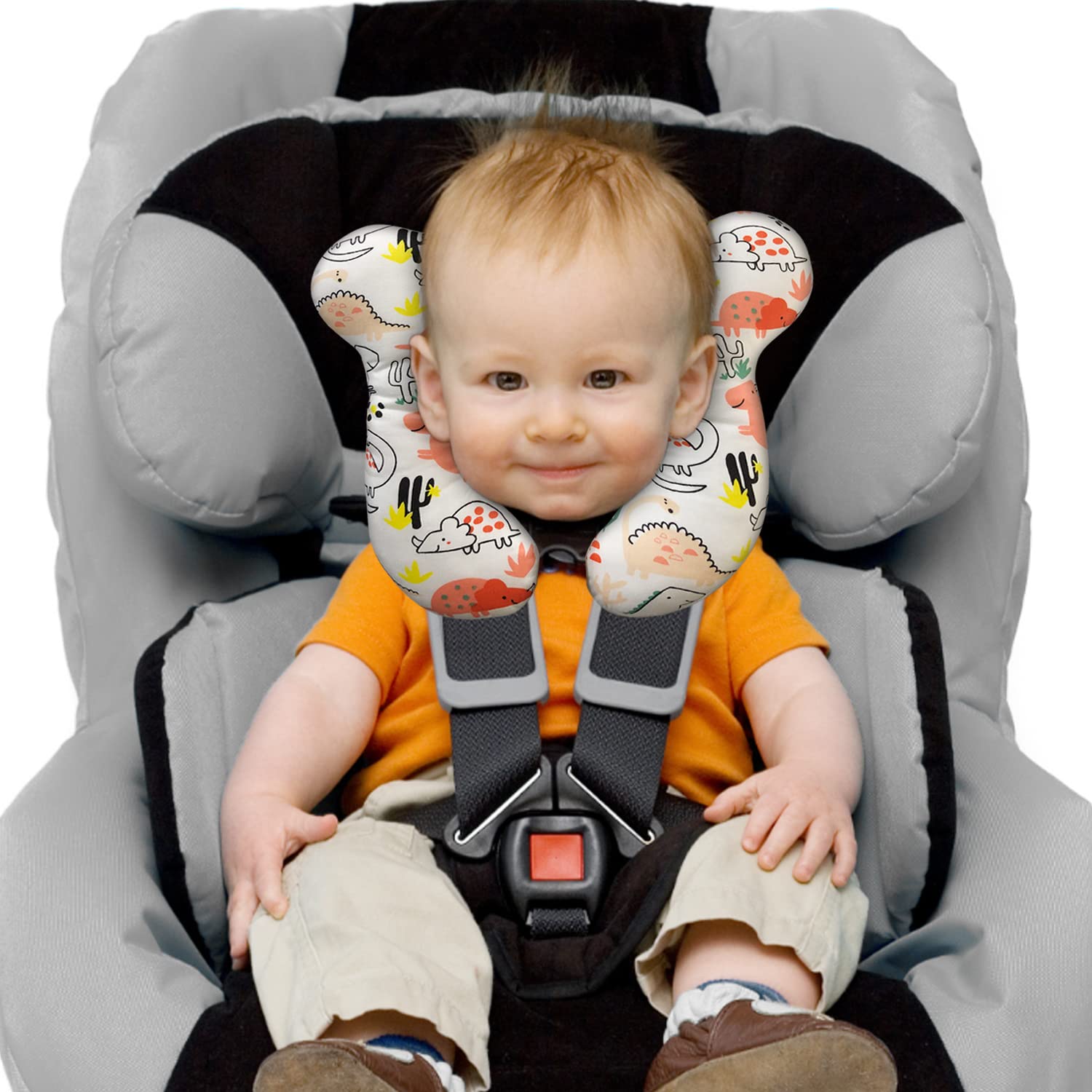 DEEZOMO lightweight travel pillow, red dinosaur, easy to carry.