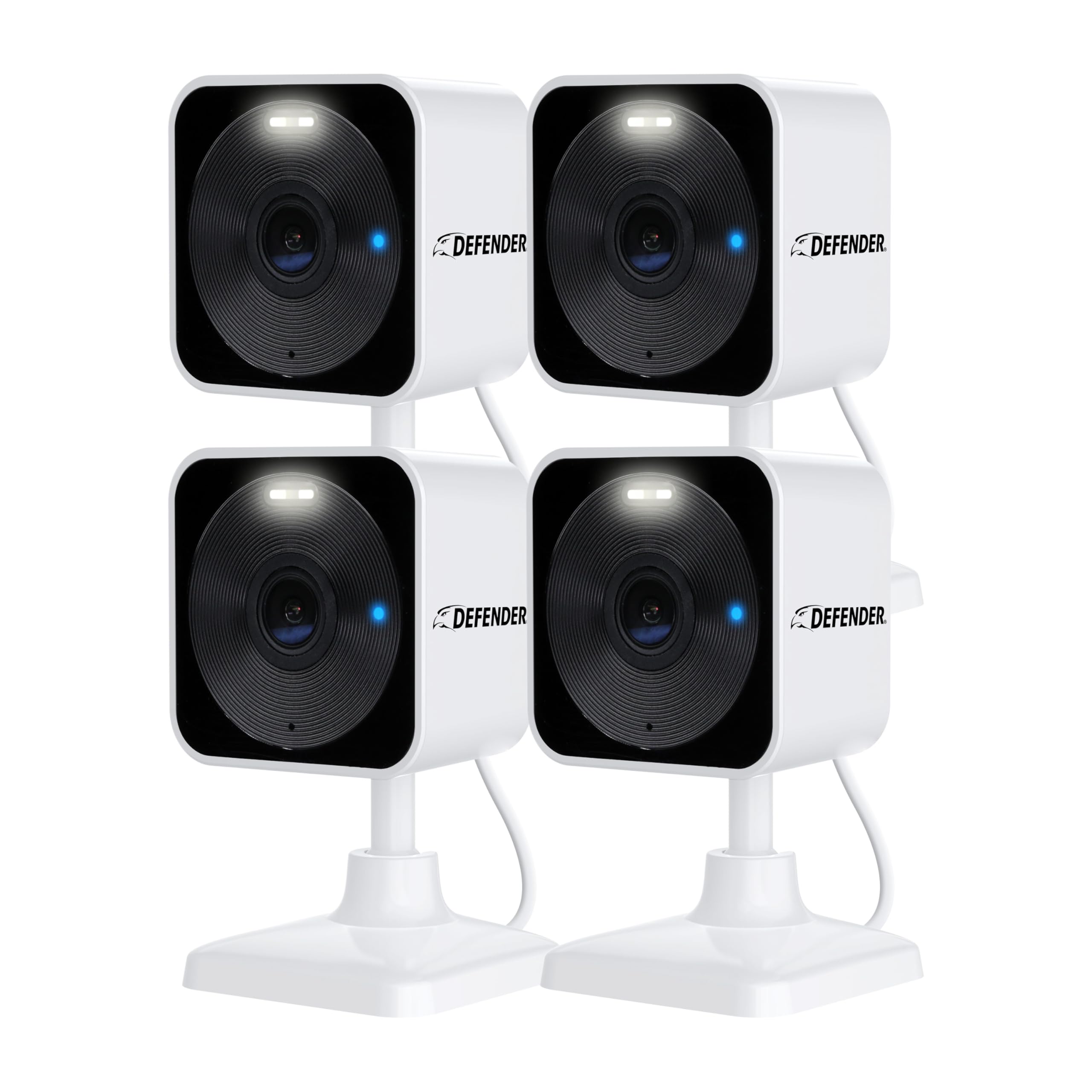 Defender GO 2K AI camera front view for broad indoor and outdoor monitoring