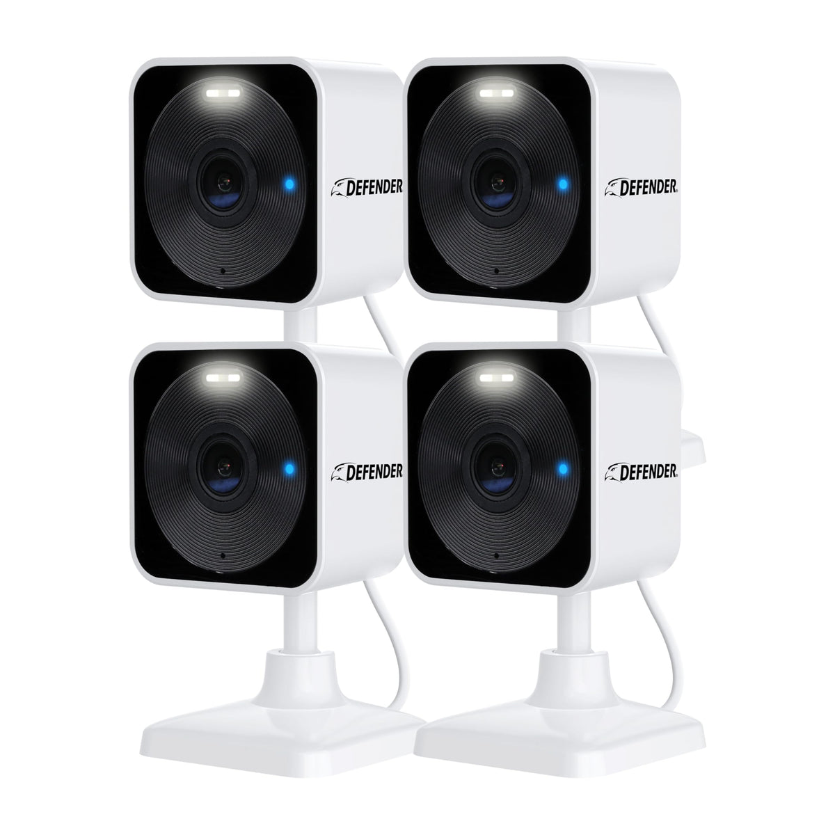 Defender GO 2K AI camera front view for broad indoor and outdoor monitoring