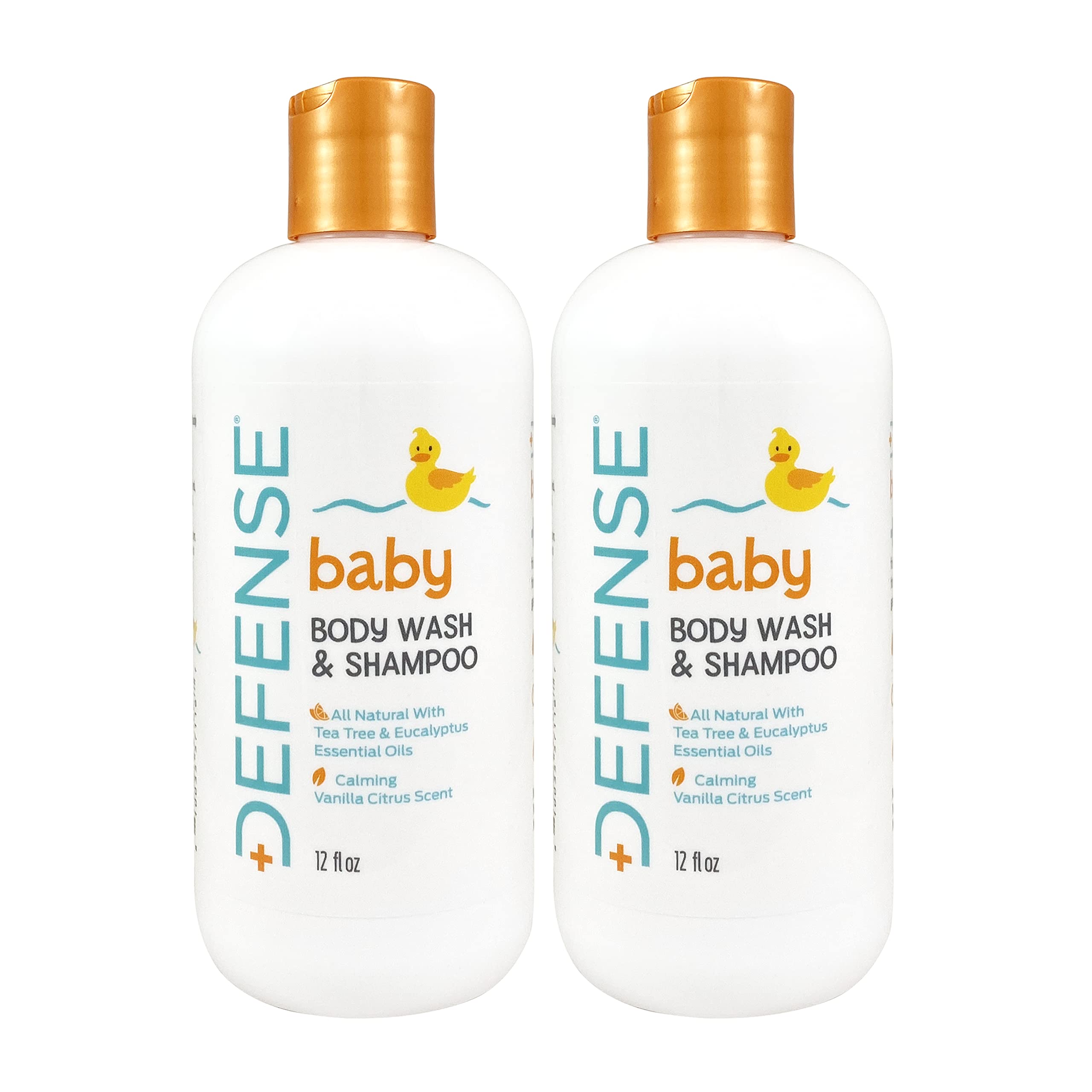 Defense Soap Baby Shampoo bottle label with tea tree oil for delicate skin