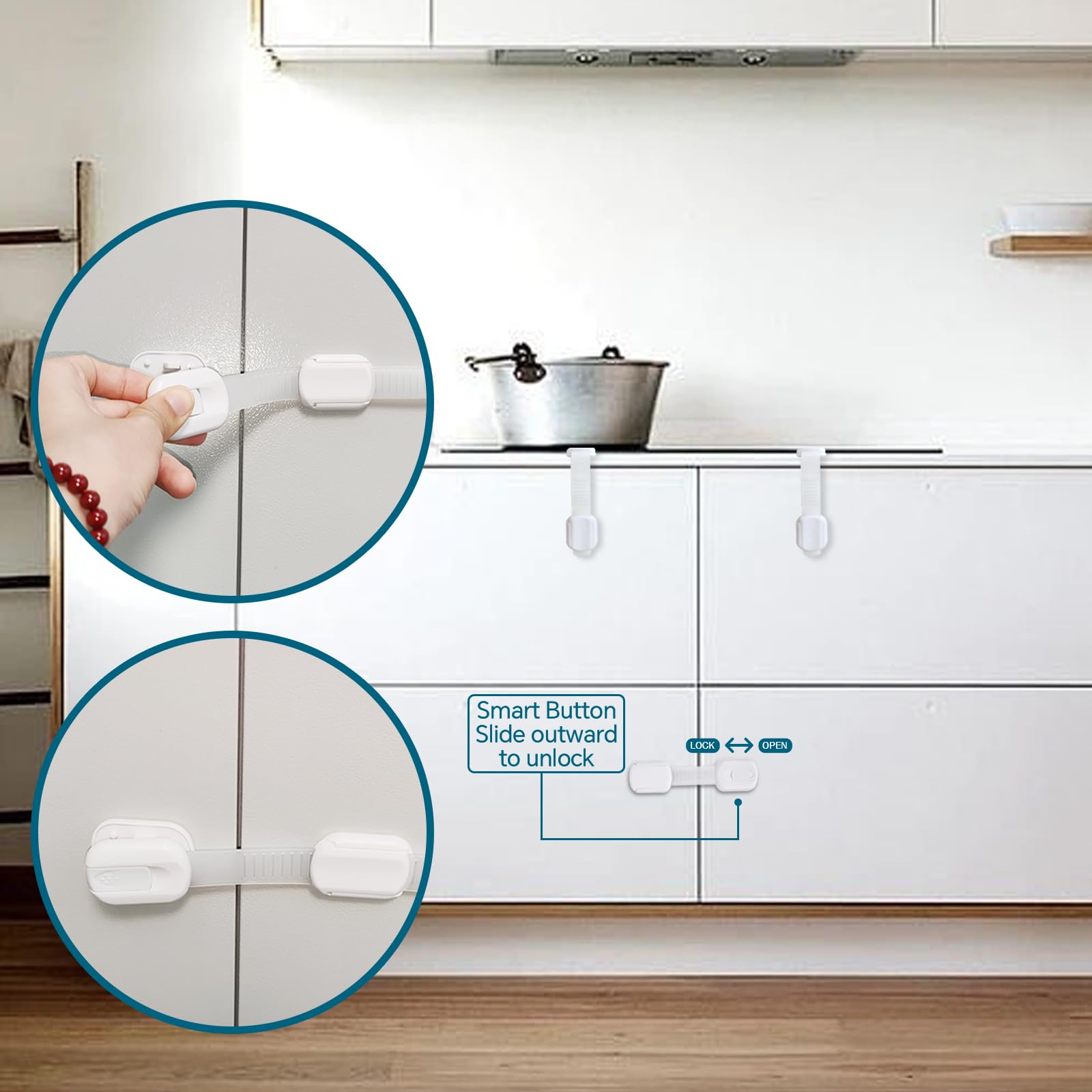 Define Essentials locks securing oven and toilet areas for childproofing