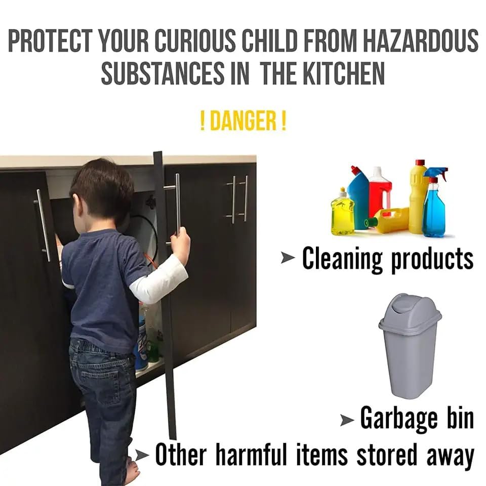 Define Essentials modern kitchen safety locks maintain clean look and function.