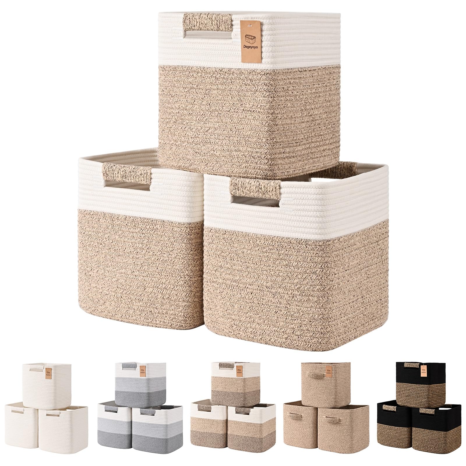 Degeyoyo 11-inch cube storage bin on a shelf keeps items tidy.