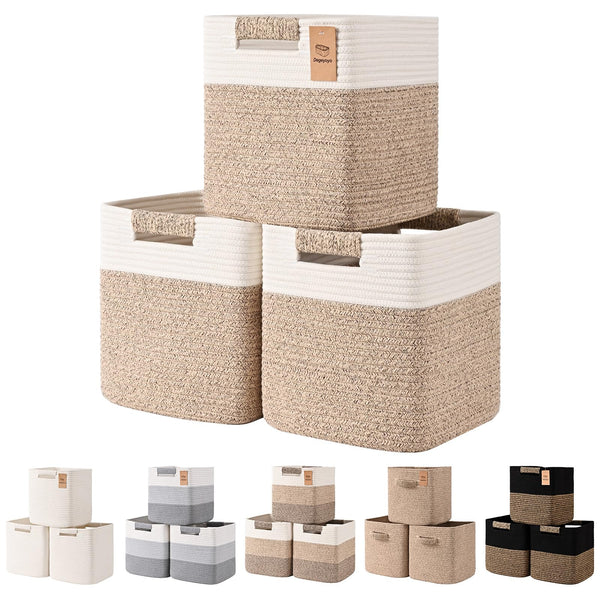 Degeyoyo 11-inch cube storage bin on a shelf keeps items tidy.