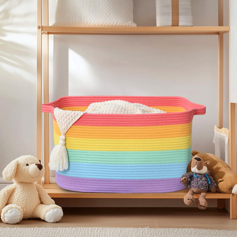 In a nursery, Degeyoyo keeps plush toys or extras organized