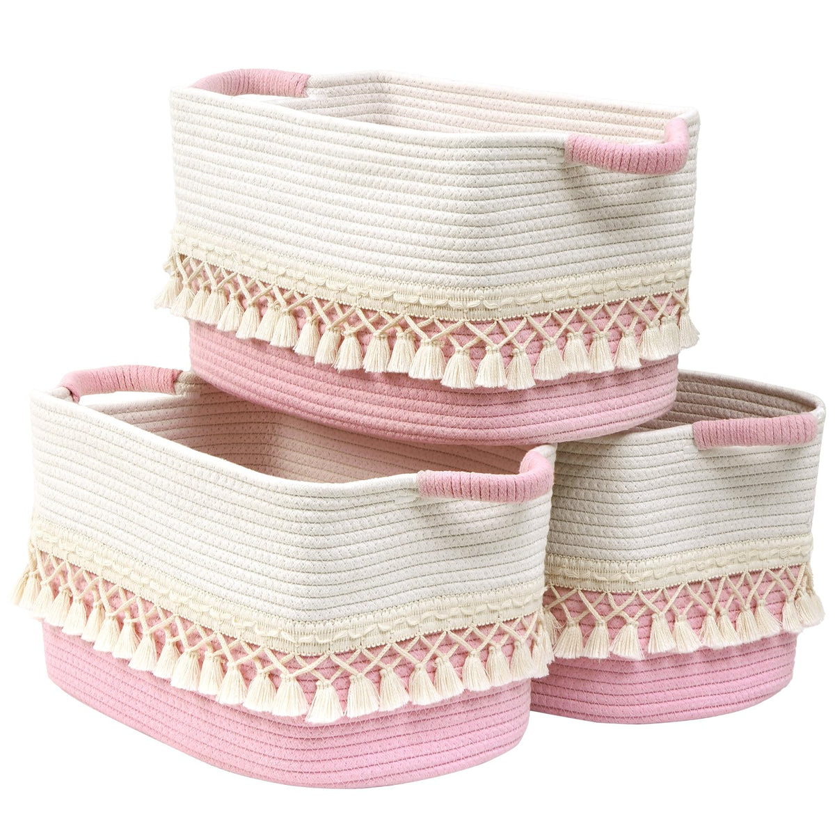 Degeyoyo boho basket heavy tassel 15in ideal for sturdy shelf storage.