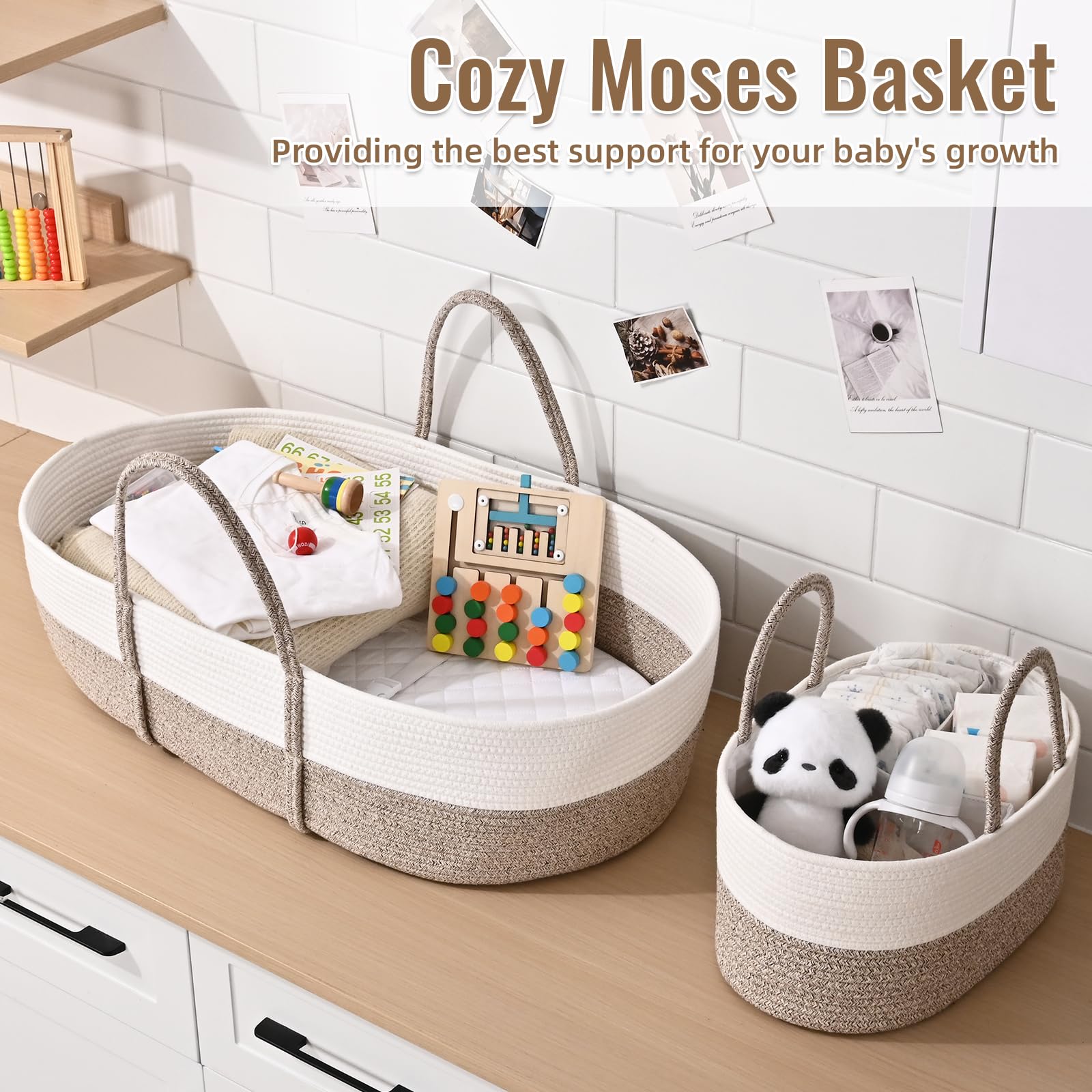 Degeyoyo diaper basket keeps essentials within reach during changes.