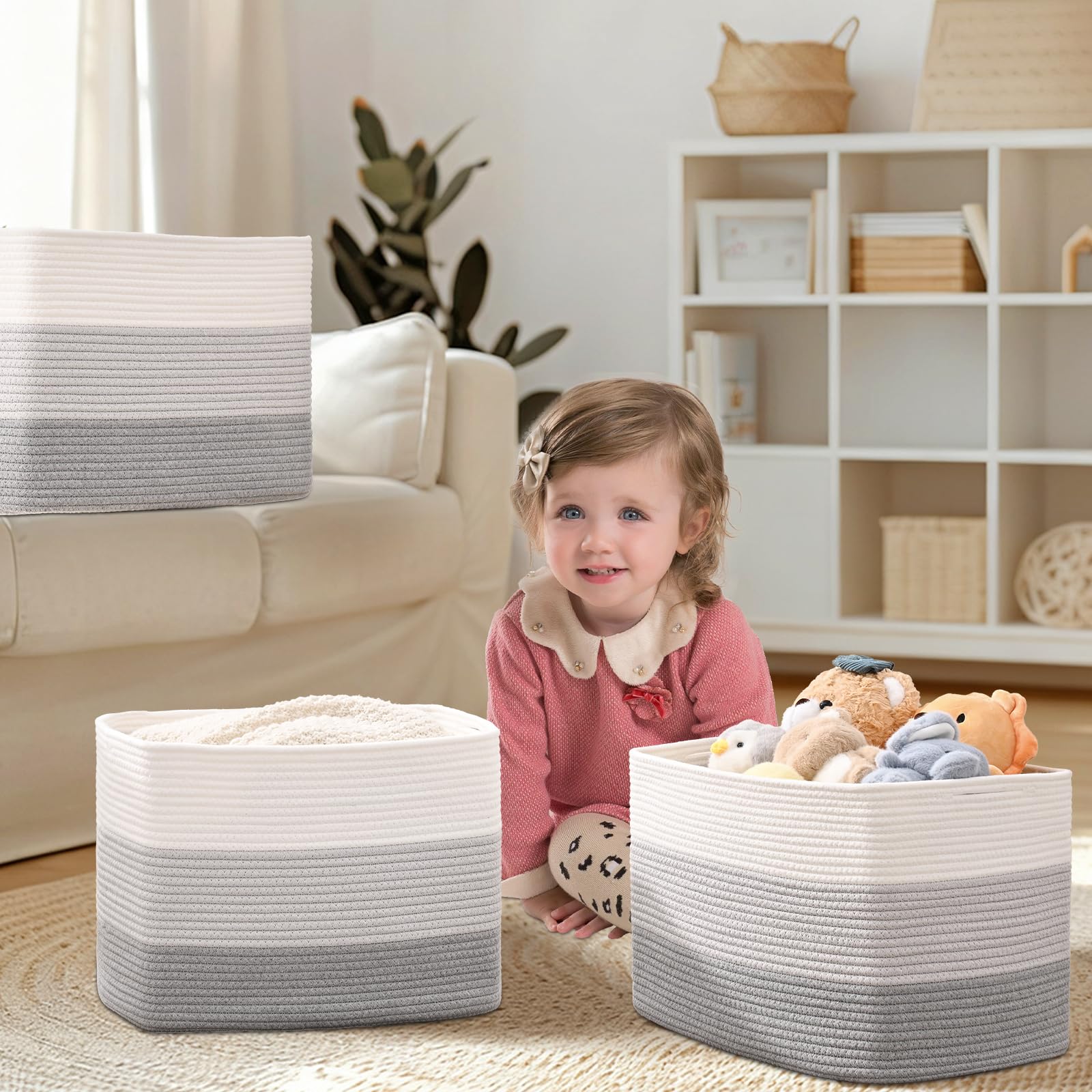 Degeyoyo cotton rope baskets with hidden handles for easy moving