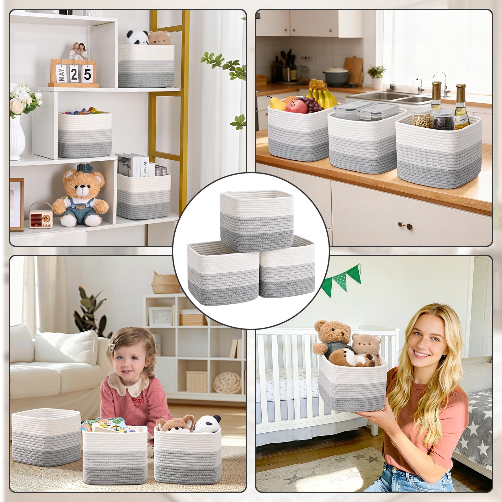Degeyoyo cotton rope bin holds towels and linens neatly.