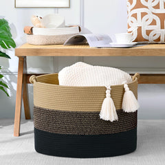 Degeyoyo cotton rope laundry basket ready for blankets and towels.