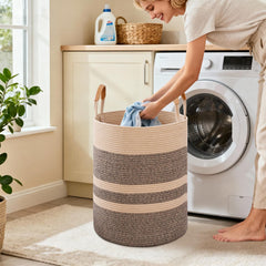 Degeyoyo cotton rope laundry bin with foldable design for compact storage.