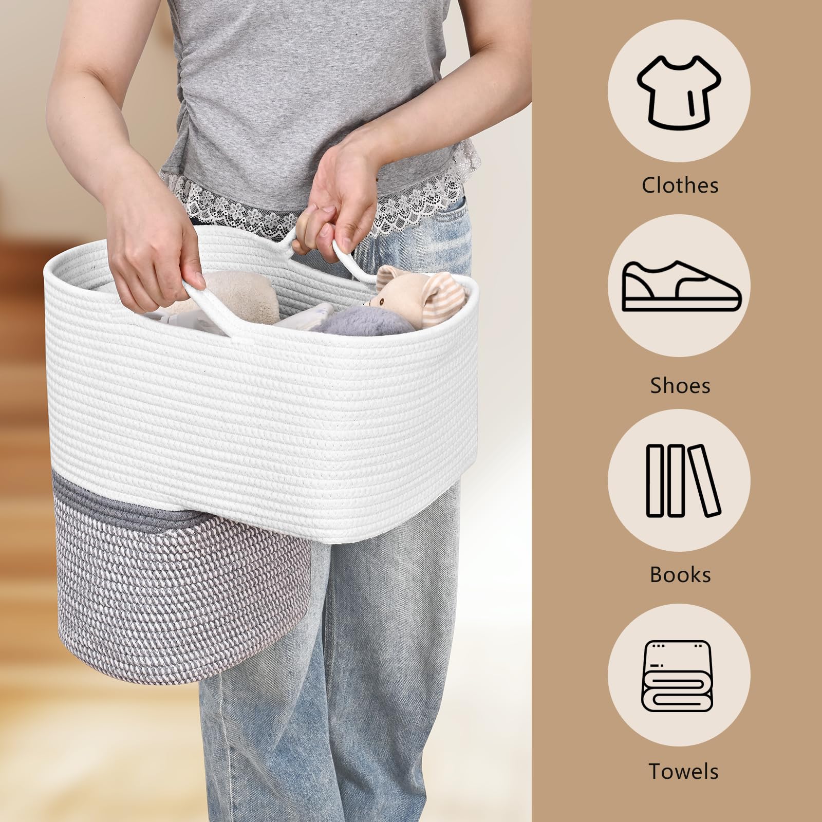 Cotton rope Degeyoyo stair storage basket feels soft and durable