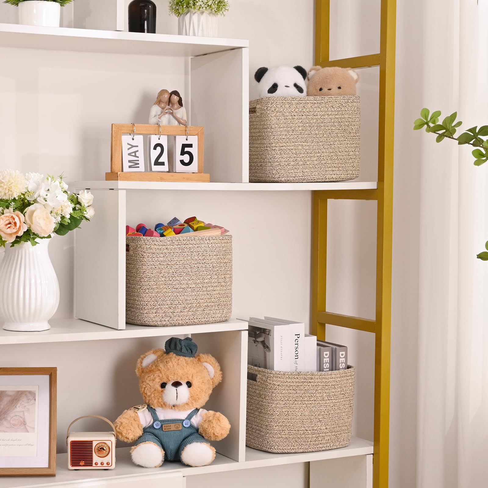 Degeyoyo cube bin in closet organizing clothing accessories.