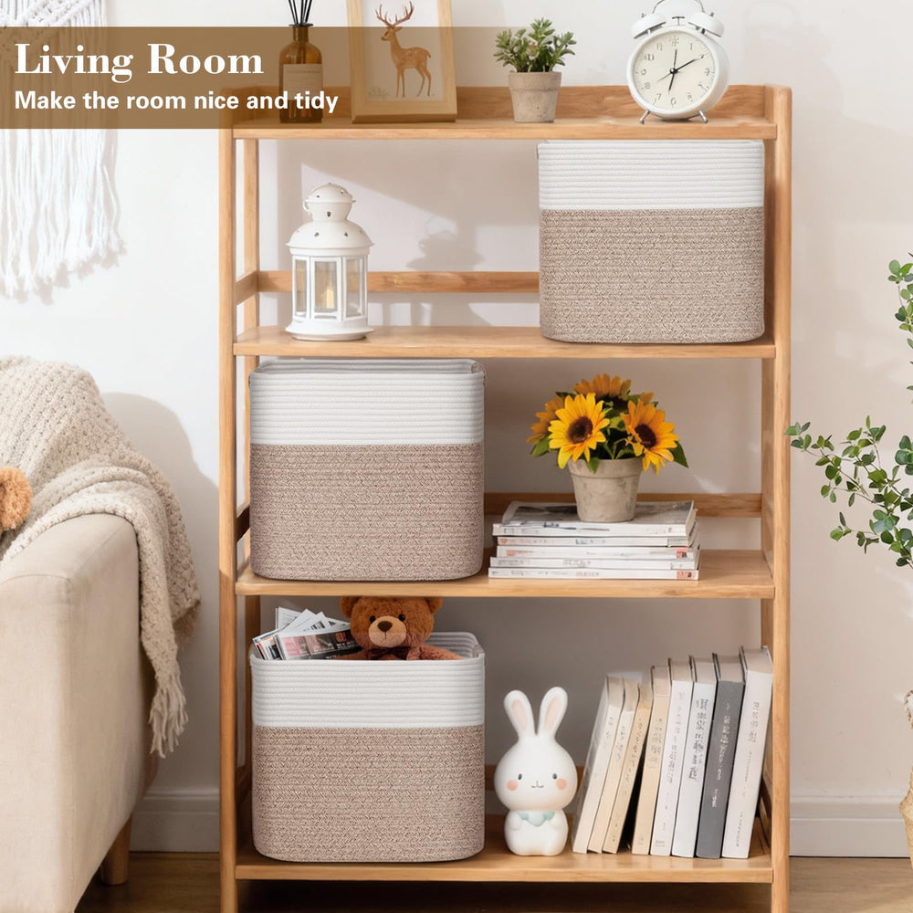 Degeyoyo cube bin on a shelf keeps toys tidy and accessible.