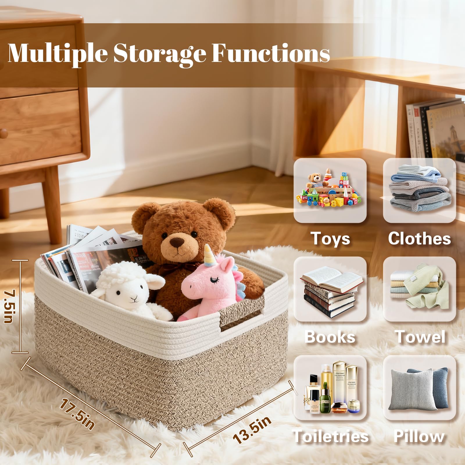 Degeyoyo cube storage basket in living room blends style and practicality.