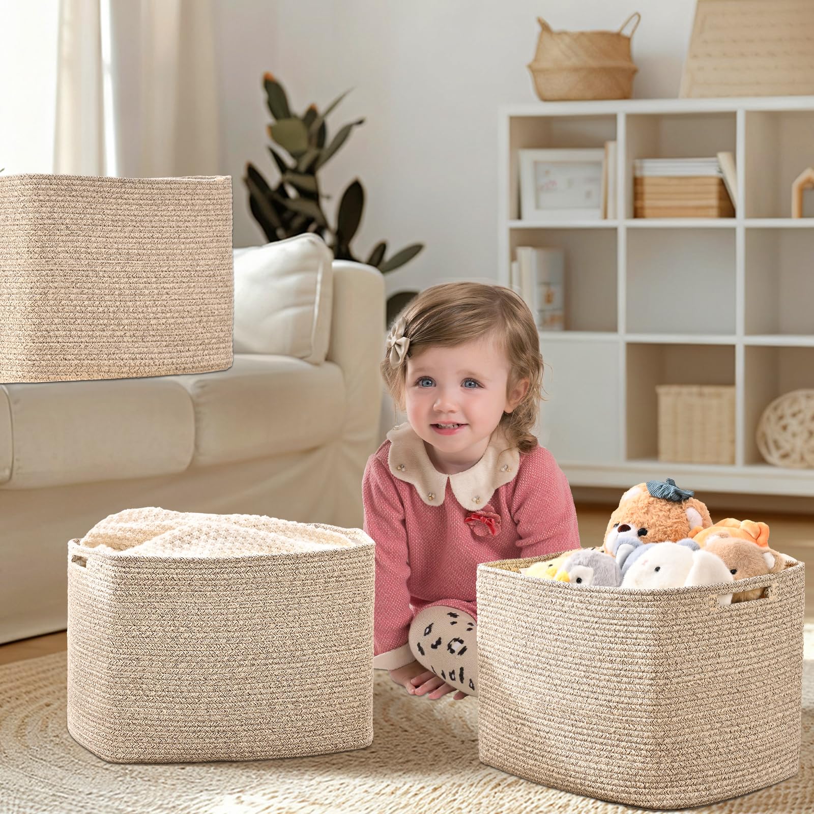 Degeyoyo cube storage bin 3-pack with double-stitched handles for easy carrying.