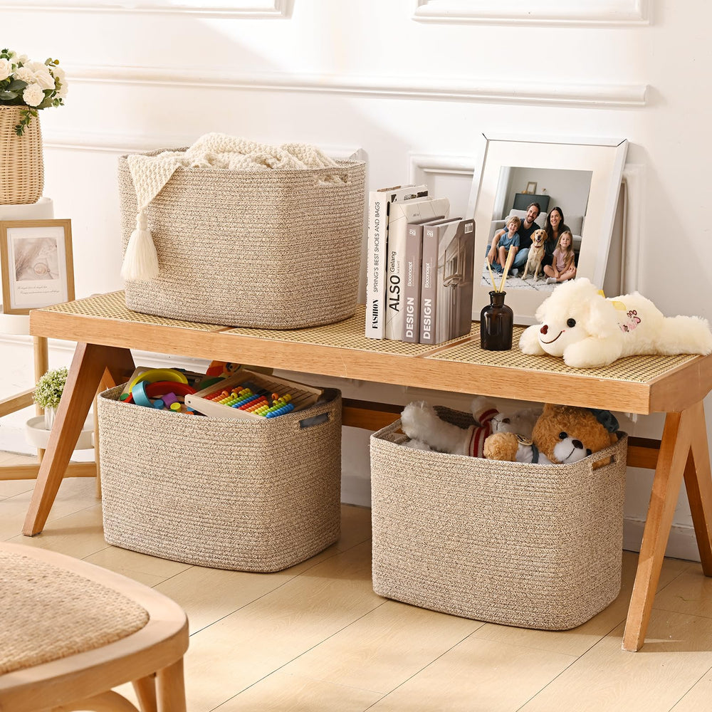 Degeyoyo cube storage bin 3-pack neutral decor for living room or nursery.